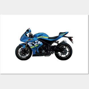 Blue GSX R1000 Side View Illustration Posters and Art